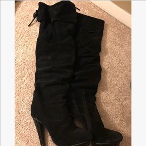 Convertible thigh/knee-high black suede boots 7.5